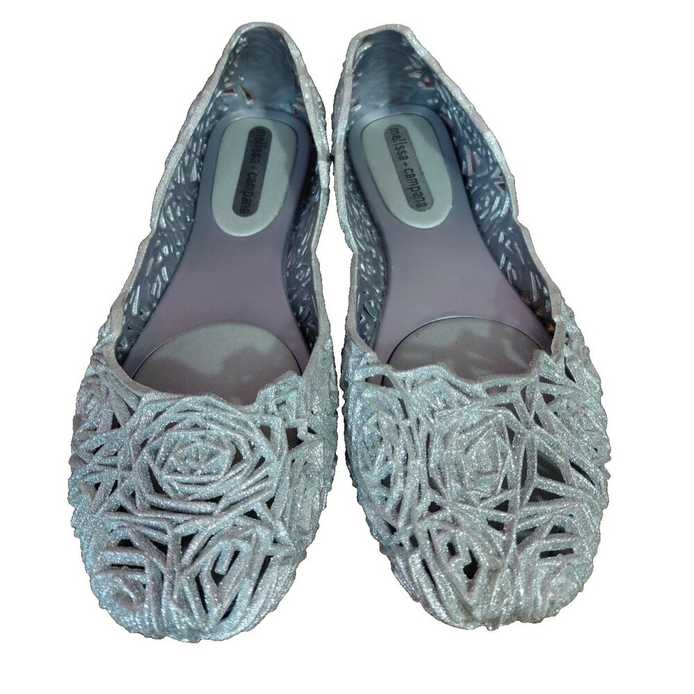 Melissa Campana Women's Size US 9 Jelly Ballet Flats Silver Gray GLITTERY